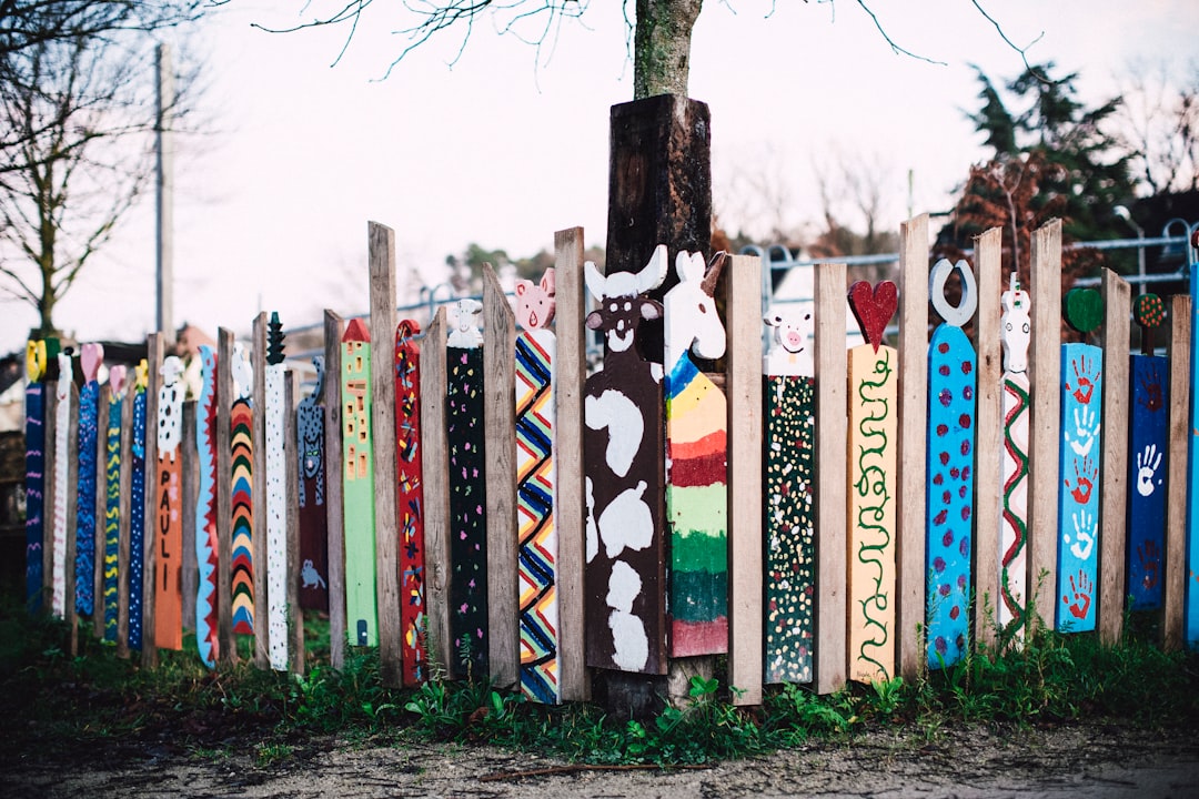 multi colored wooden fence near trees during daytime